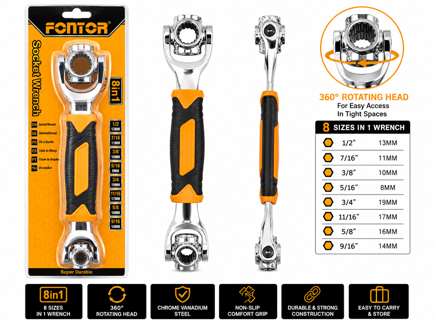 FONTOR 8 in 1 Universal Socket Wrench