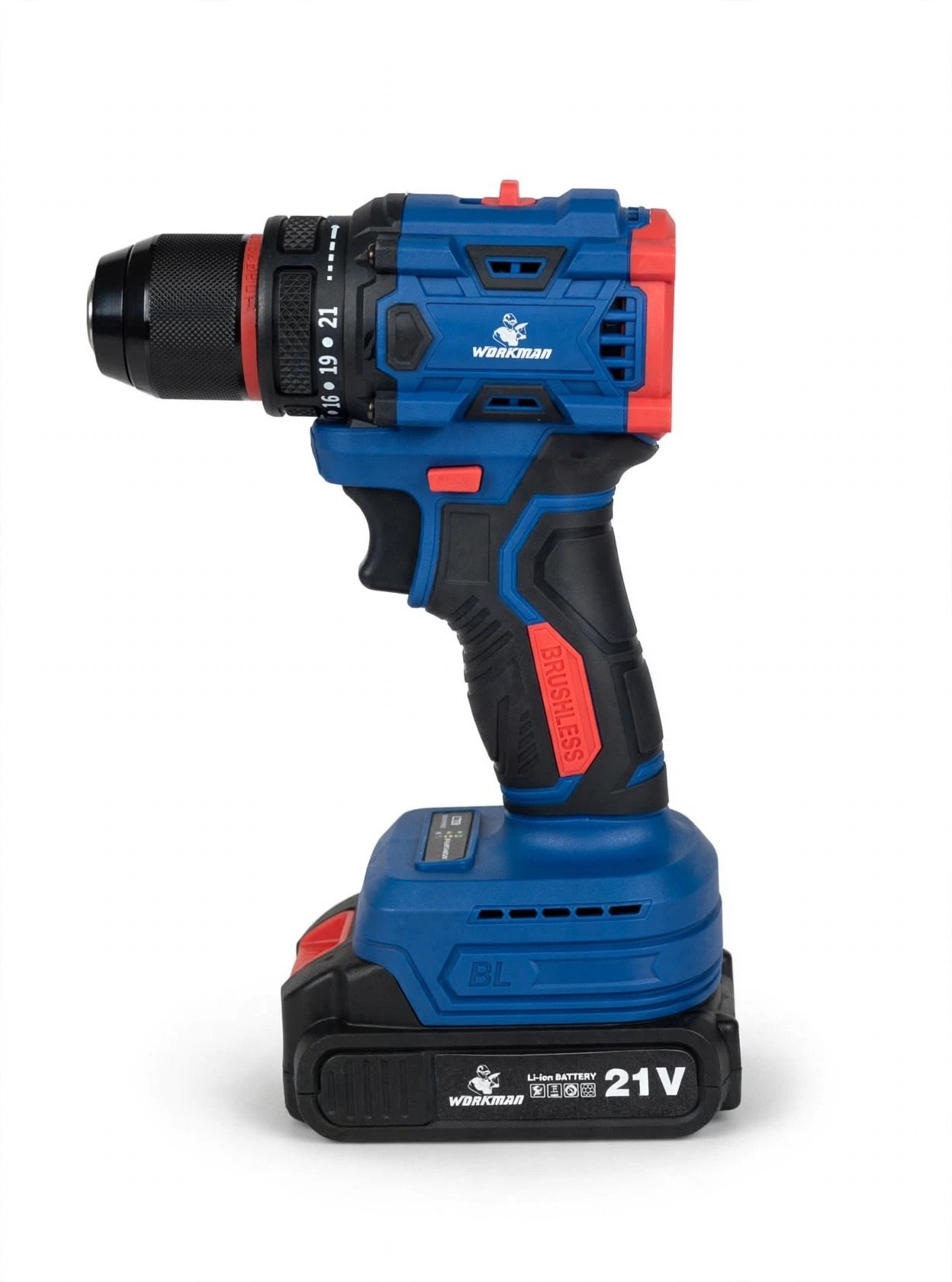 WORKMAN 21V Brushless Cordless Drill - 2 Batteries